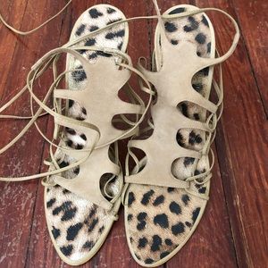 Suede and gold heeled sandals.